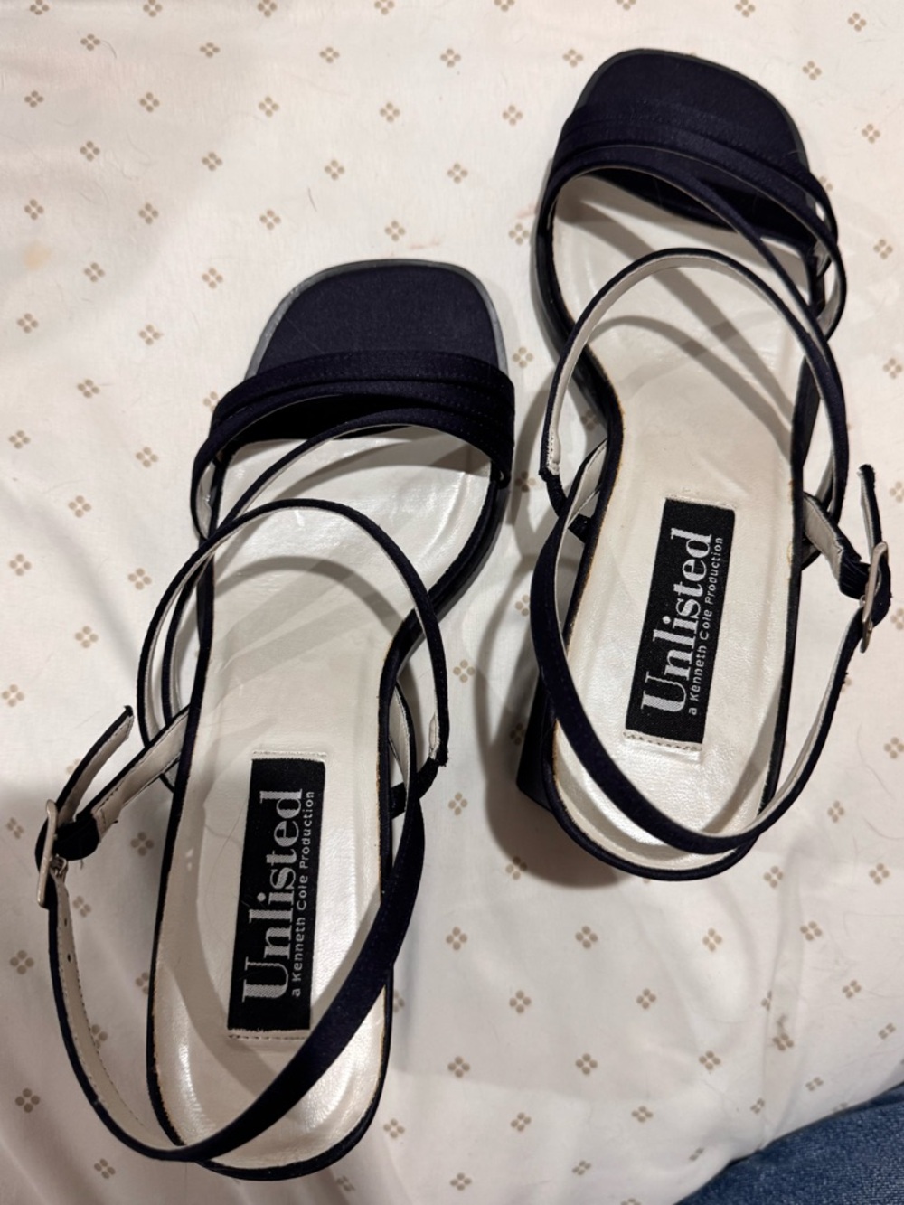 Unlisted Navy Strappy Square-Toe Low Heel Sandals